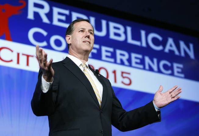 In this photo taken on May 21, 2015, former Pennsylvania Sen. Rick Santorum speaks at the Southern Republican Leadership Conference in Oklahoma City.