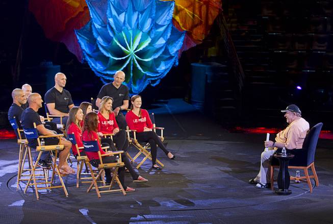 Robin Leach interviews 10 of the original “Le Reve — The Dream” cast members at Le Reve Theater on Tuesday, June 2, 2015, at Wynn Las Vegas. The show now has more than 50 cast members. Front row, from left: Ludivine Perrin-Stsepaniuk, Genevieve Garneau, Kelly Shaylor-Straszewski, Natalie Kourpa and Amelie Major. Back row: Benoit Beaufils, Alberto del Campo, Jon Bookout, Sebastian Zarkowski and Didier Antoine.