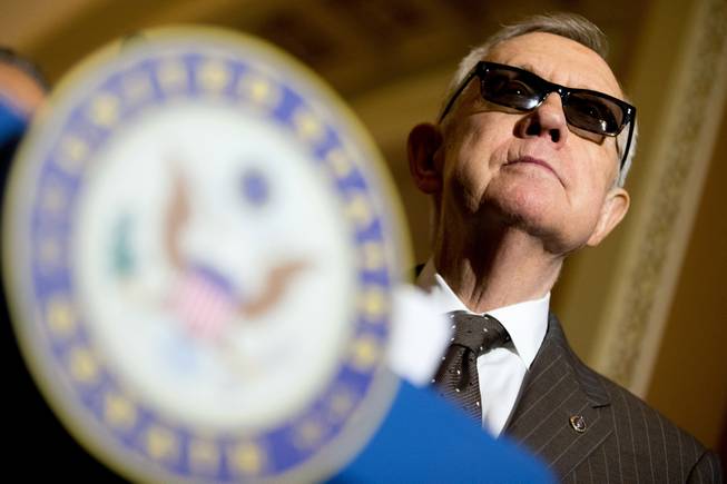 Senate Minority Leader Sen. Harry Reid of Nevada attends a news conference on Capitol Hill in Washington, Tuesday, June 2, 2015.
