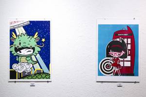 'Crouching Dragon, Hidden Saucer," left, and "Suzy Does Sixty Trix" by artist Sean Danconia at the Joseph Watson Collection inside the Arts Factory Sunday, June 7, 2015.