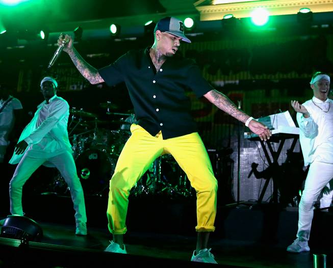 Chris Brown performs during the 2015 iHeartRadio Summer Pool Party ...
