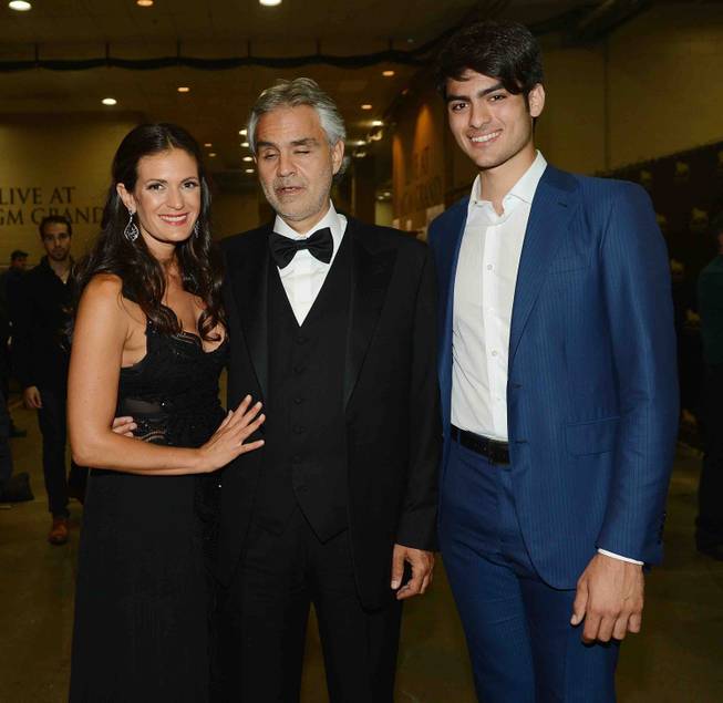 Veronica Bocelli, Andrea Bocelli and Matteo Bocelli backstage at the 2015 Keep Memory Alive “Power of Love” gala Saturday, June 13, 2015, at MGM Grand Garden Arena.
