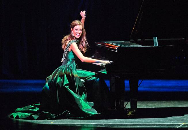 Miss Summerlin Katherine Kelley plays the piano in the talent portion of the Miss Nevada Pageant and crowning at the Smith Center on Saturday, June 27, 2015.  She will go on to win the title later in the evening.