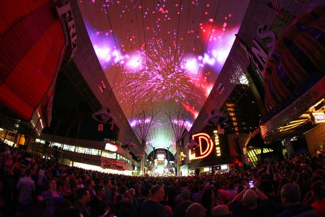 The Fourth of July firework display on the Fremont Street Experience. 