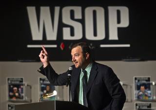 World Series of Poker's Executive Director Ty Stewart pumps up the players gathers for first day play of the WSOP Main Event with a $10,000 entry fee and an opportunity for millions, poker fame and the winner's bracelet at the Rio All-Suites Hotel and Casino on Sunday, July 5, 2015.