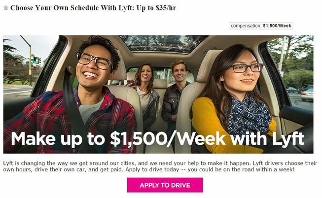 An advertisement from Lyft seeking drivers in Las Vegas.