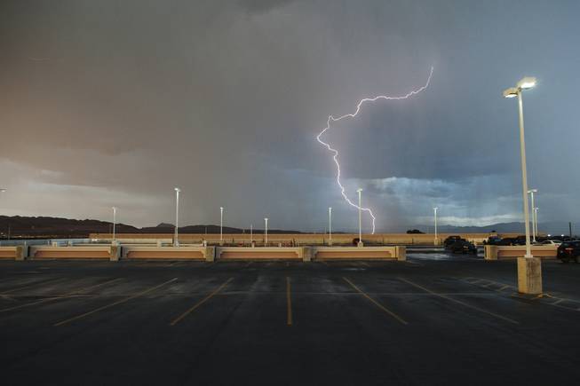 Lighting strikes near Boulder Highway in Las Vegas, Nev. on July 6, 2015.
