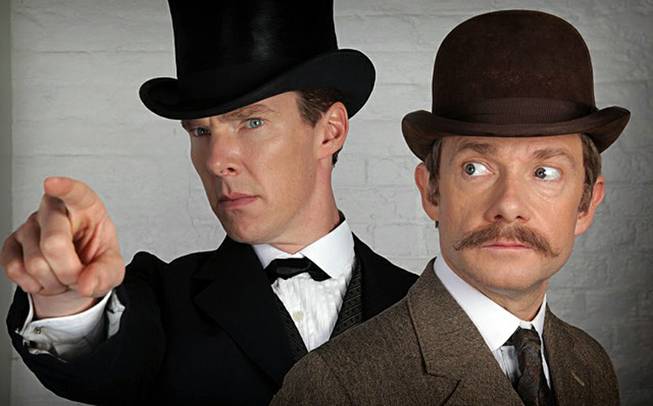 This photo shows Benedict Cumberbatch, left, as Sherlock Holmes and Martin Freeman as Dr. John Watson, from the "Sherlock" special.