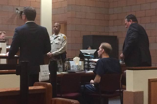 Jason Lofthouse, seated, appears in court in North Las Vegas Justice Court on Thursday, July 9, 2015, for a preliminary hearing.