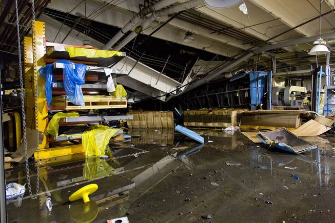 An explosion Tuesday night caused part of the roof at Zodiac Aerospace in Newport, Wash., to cave in. The explosion toppled large pieces of machinery, lifting an entire floor off its foundation and seriously injuring at least five people, authorities said Wednesday, July 15, 2015.