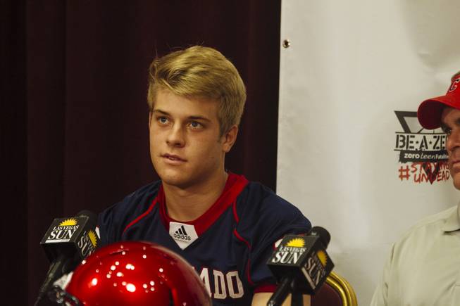 Landen Rowland of Coronado High is interviewed during the Las Vegas Sun's high school football media day at the South Point on July 22, 2015.