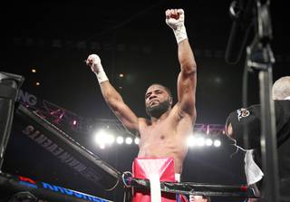 Jean Pascal of Canada celebrates his unanimous decision victory over Yunieski Gonzalez of Cuba after their light heavyweight fight at the Mandalay Bay Events Center Saturday, July 25, 2015.