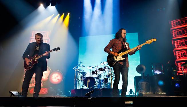 Alex Lifeson, Neil Peart and Geddy Lee of Rush perform for a packed house during their concert at MGM Grand Garden Arena on Saturday, July 25, 2015.