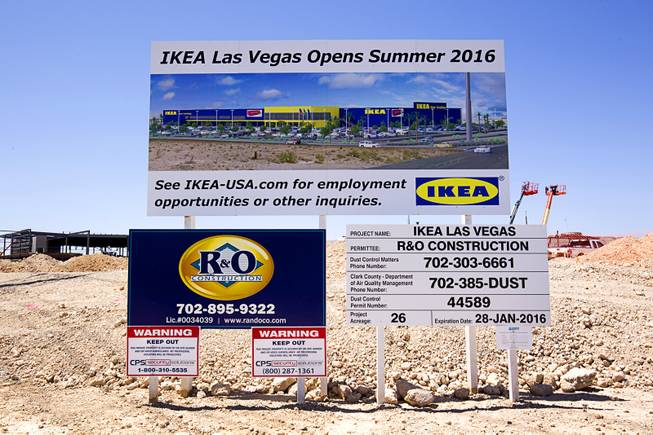 A sign shows an artist's illustration of the Ikea Las Vegas store at Durango Drive and Sunset Road Tuesday, July 28, 2015. The store is expected to open in the summer of 2016.