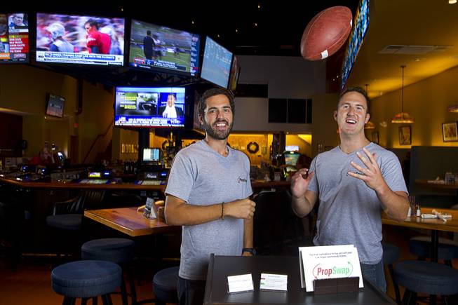 Ian Epstein and Luke Pergande, partners and co-founders of PropSwap, at The Sporting Life Bar, 7770 S. Jones Blvd., on Thursday, July 30, 2015, in Las Vegas. PropSwap is the first marketplace to buy and sell Nevada sports book tickets, they said.