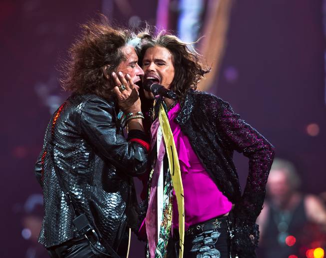 Aerosmith lead guitarist Joe Perry and lead singer Steven Tyler perform Saturday, Aug. 1, 2015, at MGM Grand Garden Arena.
