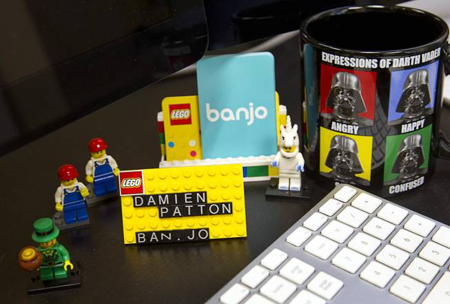 A view of Banjo CEO Damien Patton's desk Thursday, Aug. 6, 2015.