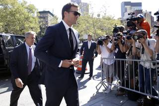 New England Patriots quarterback Tom Brady arrives at federal court Wednesday, Aug. 12, 2015, in New York.