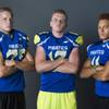 Moapa Valley Pirates, from left, Dennis Whitmore (75), Nate Cox (12) and RJ Hubert (11) during Las Vegas Sun's High School Football media day, Monday, July 27, 2015. 