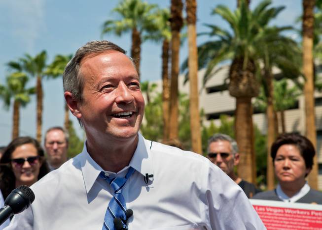 Democratic presidential candidate Martin O'Malley is shown at a campaign event at the Trump International in Las Vegas, Wednesday, Aug. 19, 2015, before his address to the 59th Annual Nevada AFL-CIO Constitutional Convention.  