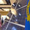 Photovoltaic panels are displayed at a Electrical Joint Apprenticeship Training Committee of Southern Nevada booth during the National Clean Energy Summit 8.0 at the Mandalay Bay Convention Center Aug. 24, 2015.