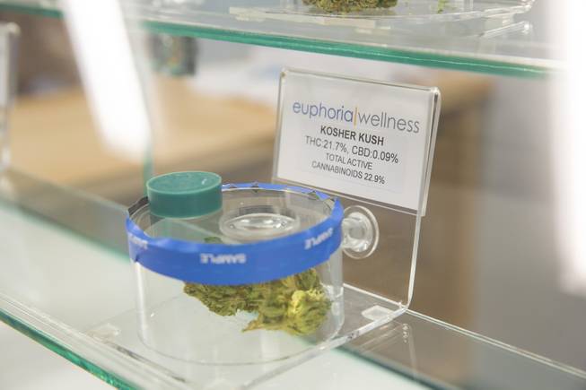 Medical Marijuana is on display during the opening Eurphoria Wellness, the first marijuana dispensary in Las Vegas, Monday Aug. 24, 2015.