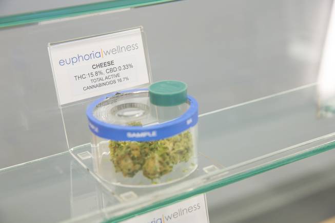 Medical Marijuana is on display during the opening Eurphoria Wellness, the first marijuana dispensary in Las Vegas, Monday Aug. 24, 2015.