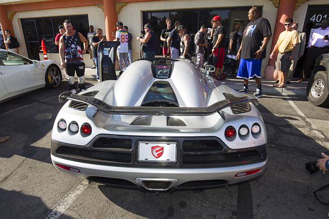 A view of Floyd Mayweather Jr.'s new $4.8 million Koenigsegg CCXR Trevita is shown at the Mayweather Boxing Club Wednesday, Aug. 26, 2015. Mayweather will defend his WBC and WBA welterweight titles against Andre Berto on Sept. 12 at the MGM Grand Garden Arena.