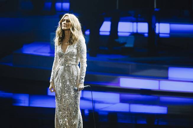 Celine Dion performs at the Colosseum on Thursday, Aug. 27, ...