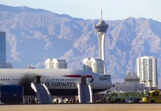 A British Airways passenger jet is shown after a fire at McCarran International Airport in Las Vegas September 8, 2015.