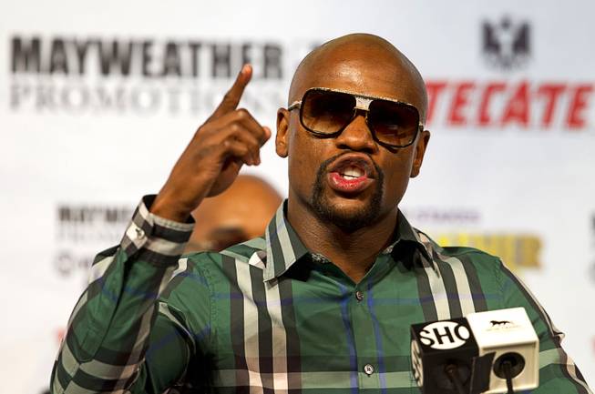 Undefeated WBC/WBA welterweight champion Floyd Mayweather Jr. speaks during a news conference at the MGM Grand Sept. 9, 2015.