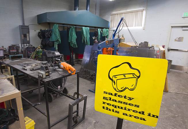 A welding area is shown during a tour of C.O. Bastian High School in Caliente, Nev., about 150 miles north of Las Vegas,Tuesday, Sept. 8, 2015. The Lincoln County school, which serves teens in the Caliente Youth Center, boasts a variety of vocational services.