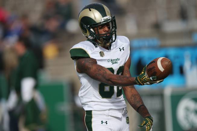 Colorado State wide receiver Rashard Higgins warms up before facing Air Force in the first quarter of an NCAA college football game at Air Force Academy, Colo., on Friday, Nov. 28, 2014.