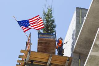 The PENTA Building Group hosted a topping off ceremony to celebrate the placement of the final concrete at the Lucky Dragon Hotel & Casino Construction Site in Las Vegas, Nev. on September 11, 2015.  As part of the ceremony, a ceremonial tree was placed on top of the concrete structural element and hoisted by crane into its final position.