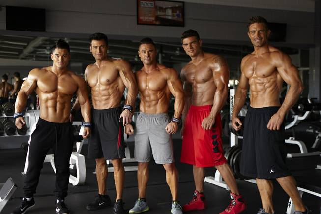 2014 Mr. Olympia Physique winner Jeremy Buendia, left, and fellow competitors.