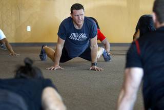 Trainer Dirk Gardner leads a class at World ZUU Fitness, 4985 S. Fort Apache Rd., Monday, Sept. 14, 2015. The Las Vegas venue is the first U.S. location for the animal-based fitness concept developed by Australian Nathan Helberg.