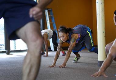 Addie Yung Mee works out during a class at World ZUU Fitness, 4985 S. Fort Apache Rd., Monday, Sept. 14, 2015. The Las Vegas venue is the first U.S. location for the animal-based fitness concept developed by Australian Nathan Helberg.