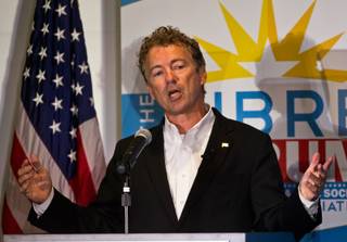 Republican Presidential candidate Rand Paul speaks to a small, full room of supporters within the Meachum Student Services Building on Thursday, September 17, 2015.