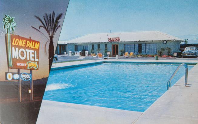 A Lone Palm Motel postcard from Bob Stoldal's collection on September 19, 2015.