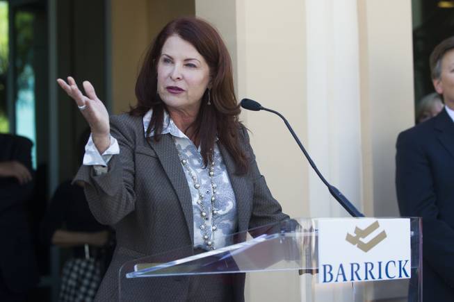 Mayor Pro Tem Debra March speaks at the ribbon cutting ceremony for Barrick Golds global IT operations center in Henderson on September 25, 2015....