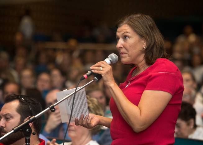 One of many parents speaks out during a debate on sex ed with the CCSD Board of Trustees at the Las Vegas Academy on Tuesday, September 29, 2015.