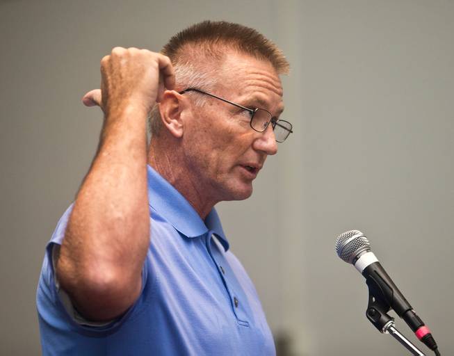 Concerned individual Steve Blaylock brings religion into the debate on sex ed with the CCSD Board of Trustees at the Las Vegas Academy on Tuesday, September 29, 2015.