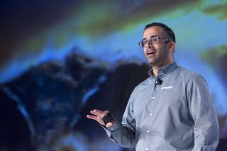 Rahul Sood, CEO and Co-Founder of Unikrn, a Seattle, WA based gaming and entertainment Company focused on eSports, gives a keynote address during the Global Gaming Expo (G2E) in the Sands Expo Center Thursday Oct. 1, 2015.