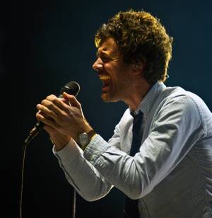 Passion Pit lead vocalist Michael Angelakos performs during Wine Amplified at the MGM Village on Friday, October 09, 2015.
