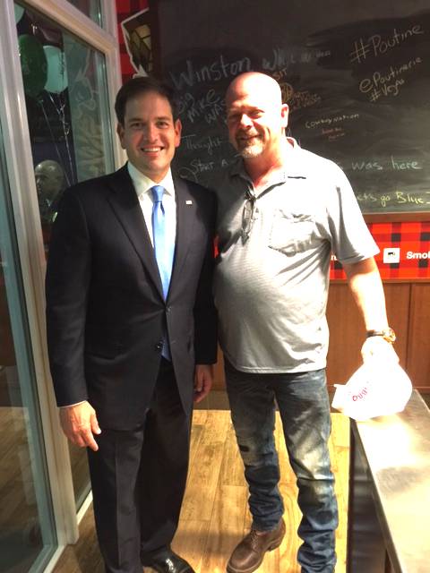 Marco Rubio and Rick Harrison attend the grand opening of Pawn Plaza on Friday, Oct. 9, 2015, in Las Vegas.