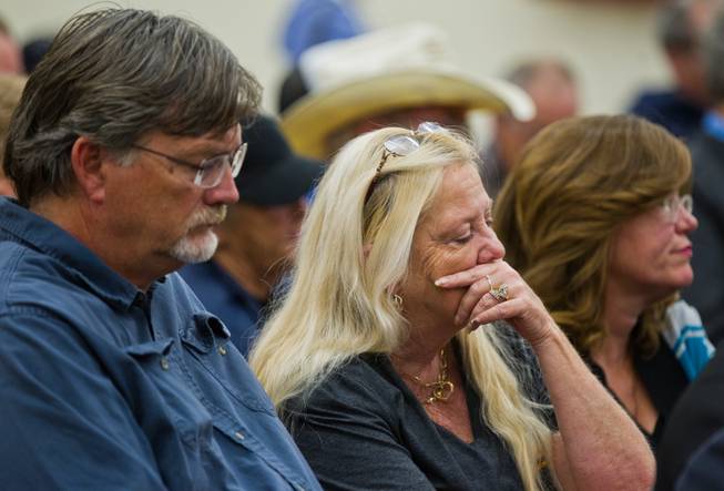 Residents gather to be heard at a Beatty town hall meeting regarding the recent fire in a nuclear waste dump at US Ecology near Beatty, Nevada, on Tuesday, October 20,  2015.