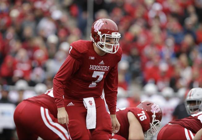 Indiana's Nate Sudfeld (7) in action during the first half of an NCAA college football game against Ohio State, Saturday, Oct. 3, 2015 in Bloomington, Ind.