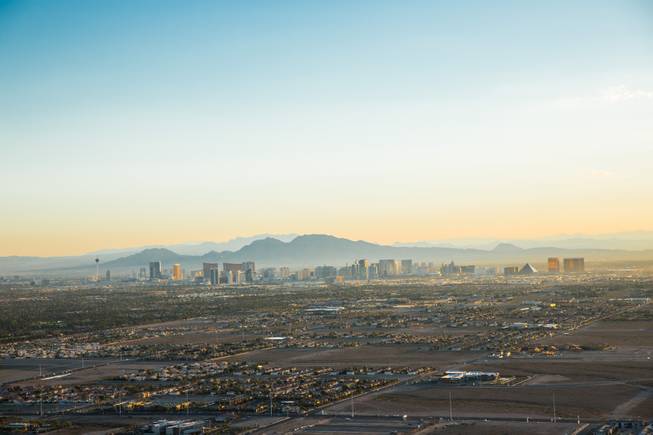 A view of the Las Vegas Strip from a hot air balloon during the 5th annual Balloon Festival at Southern Hills Hospital, Friday Oct. 23, 2015.