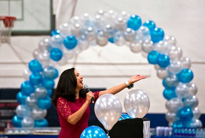 Fox 5 anchor Maria Silva speaks fondly of her time as a student at John C. Fremont Middle School during a celebration of the school's 60th anniversary on Thursday, November 19, 2015.