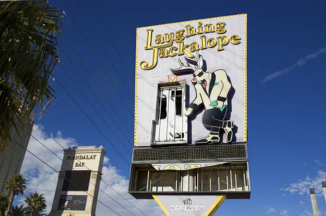A view of the Laughing Jackalope sign on Las Vegas Boulevard South Monday, Nov. 23, 2015. The tavern has been closed for years.